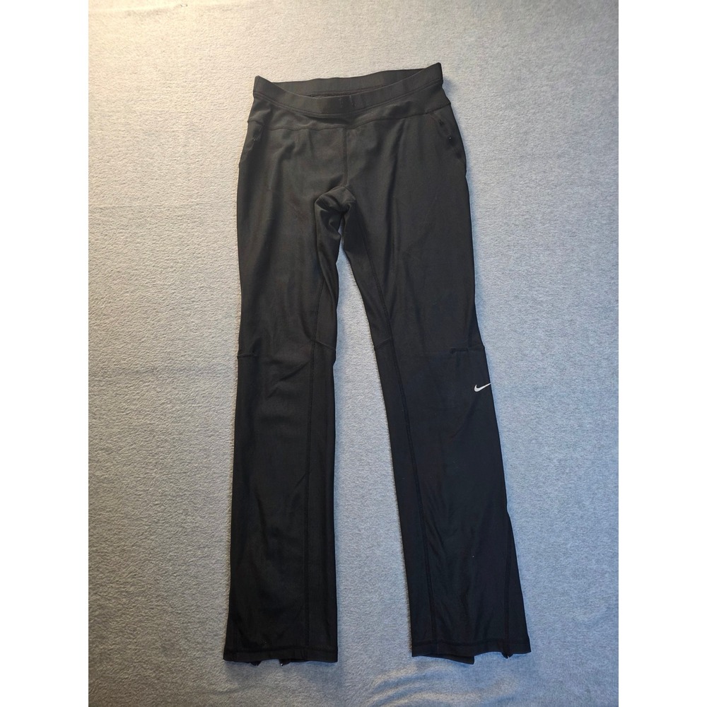 Nike Dri-FIT Womens Black Running Pants Straight Leg Ankle Zip‎ Small